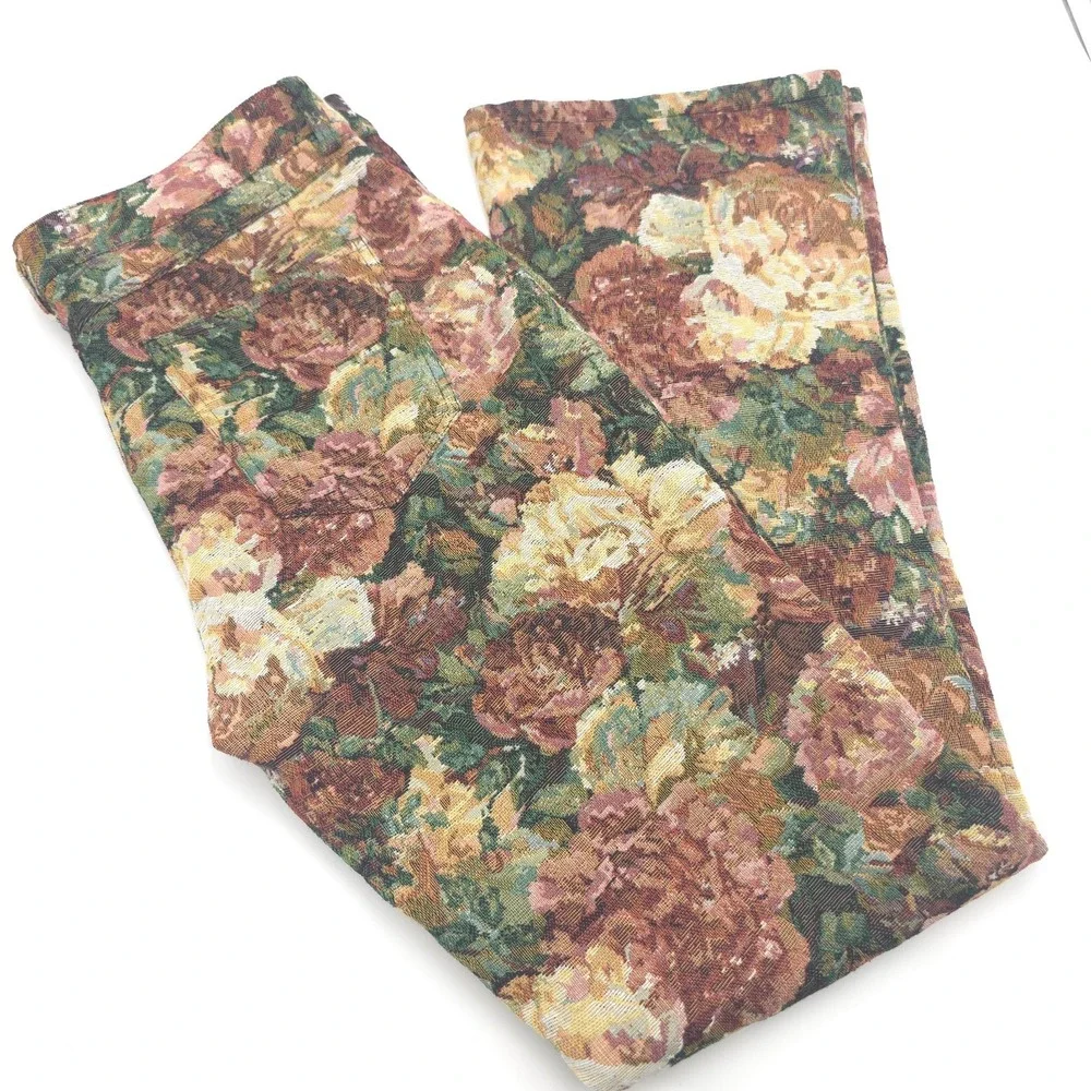 Fashion Nova Men's 34X35 Denim Floral Flared Tapestry Cargo Pockets Lined Pants